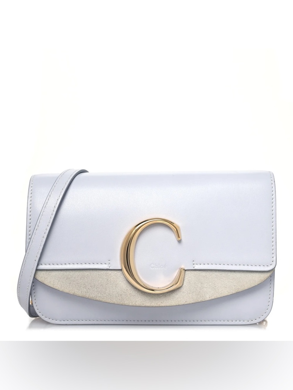 CHLOE Calfskin Suede C Clutch With Chain Light Cloud